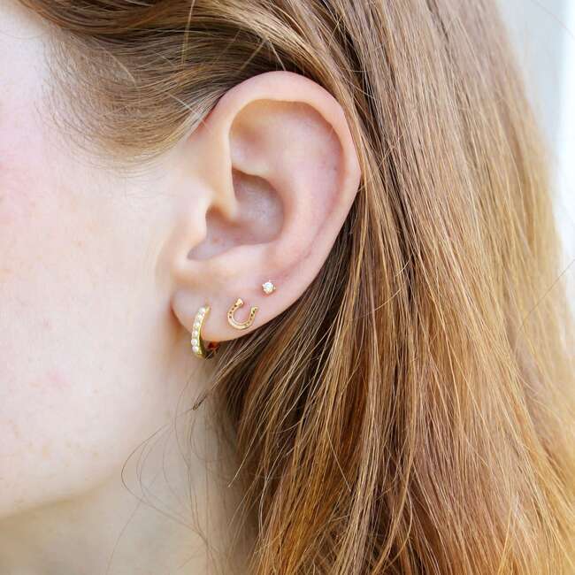 Crystal Huggie Hoop Earrings, Gold, Pearl