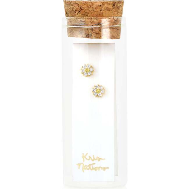 Daisy Crystal Stud Earrings, Gold - Earrings - 4