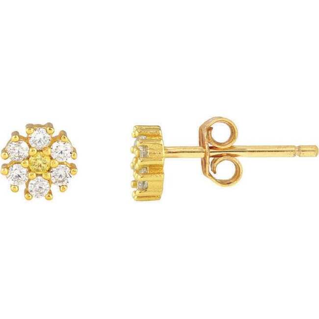 Daisy Crystal Stud Earrings, Gold - Earrings - 5