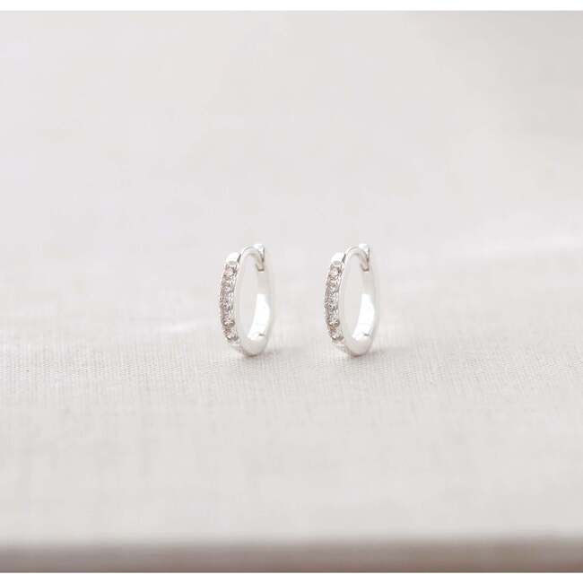 Crystal Huggie Hoop Earrings, Silver, Crystal - Earrings - 4