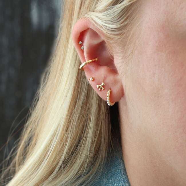 Crystal Huggie Hoop Earrings, Gold, Pearl - Earrings - 5