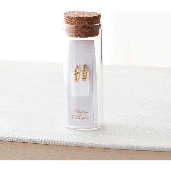 Crystal Huggie Hoop Earrings, Gold, Pearl - Earrings - 6