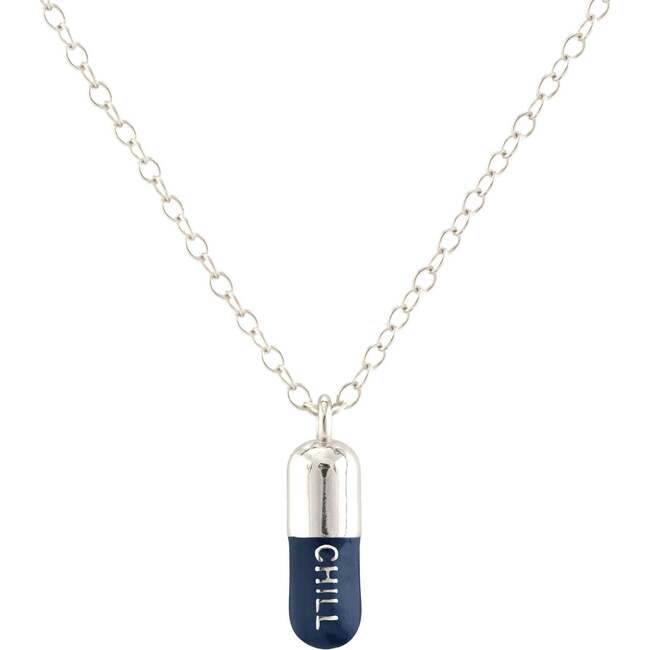 Chill Pill Enamel Necklace, Silver, Blue