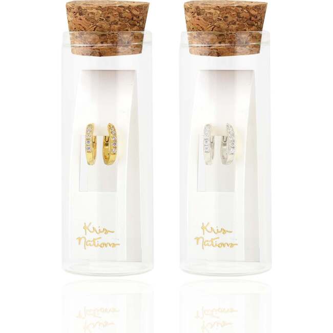 Crystal Huggie Hoop Earrings, Gold, Crystal - Earrings - 3