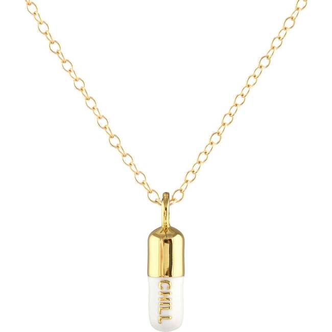 Chill Pill Enamel Necklace, Gold, White