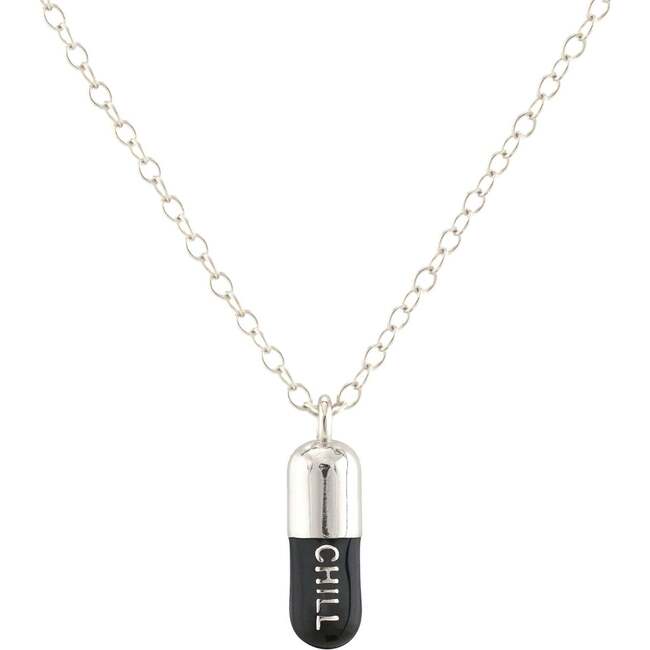 Chill Pill Enamel Necklace, Silver, Black