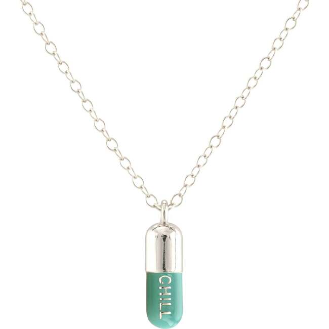 Chill Pill Enamel Necklace, Silver, Turquoise