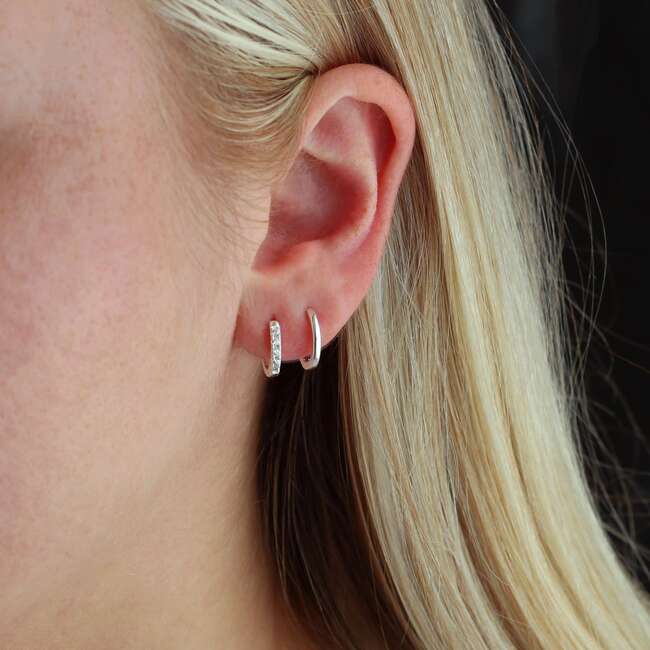 Classic 12mm Hinged Huggie Hoop Earrings, Silver