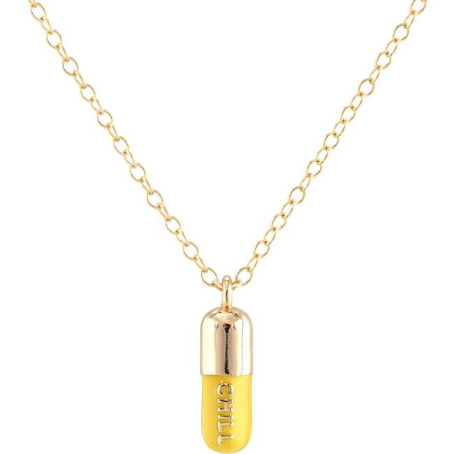 Chill Pill Enamel Necklace, Gold, Yellow
