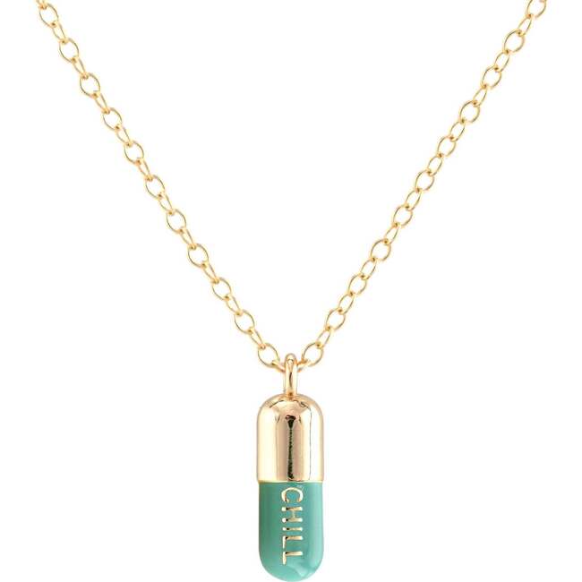 Chill Pill Enamel Necklace, Gold, Turquoise