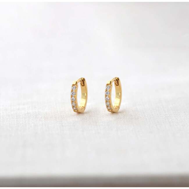 Crystal Huggie Hoop Earrings, Gold, Crystal - Earrings - 4