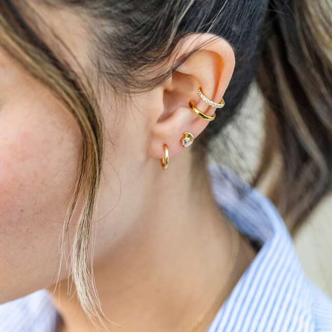 Classic 12mm Hinged Huggie Hoop Earrings, Gold - Earrings - 3