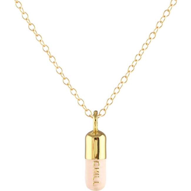 Chill Pill Enamel Necklace, Gold, Light Pink