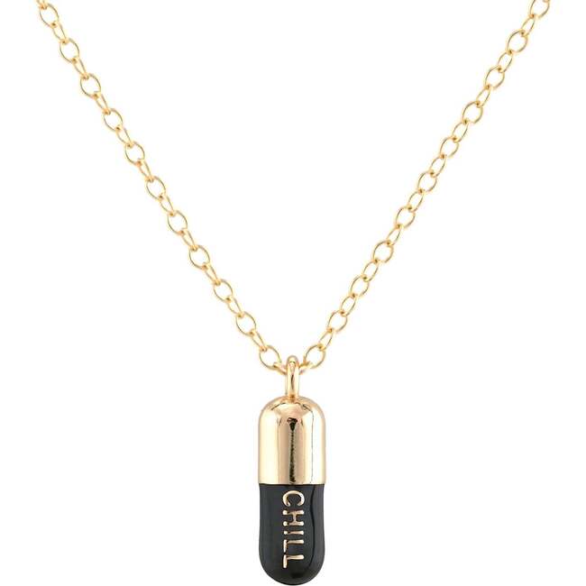 Chill Pill Enamel Necklace, Gold, Black