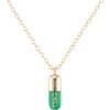 Chill Pill Enamel Necklace, Gold, Green - Necklaces - 1 - thumbnail