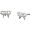 Bow with Crystals Stud Earrings, Silver - Earrings - 1 - thumbnail