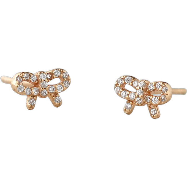 Bow with Crystals Stud Earrings, Gold