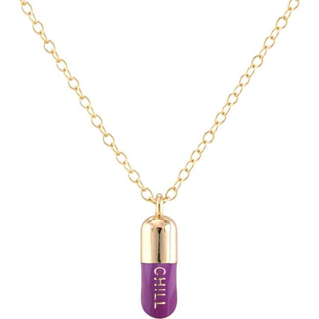 Chill Pill Enamel Necklace, Gold, Aubergine