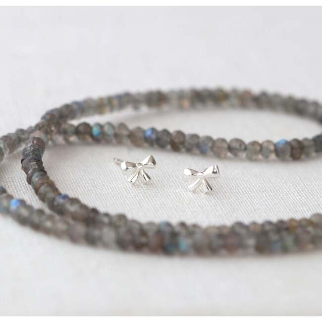 Bow Stud Earrings, Silver