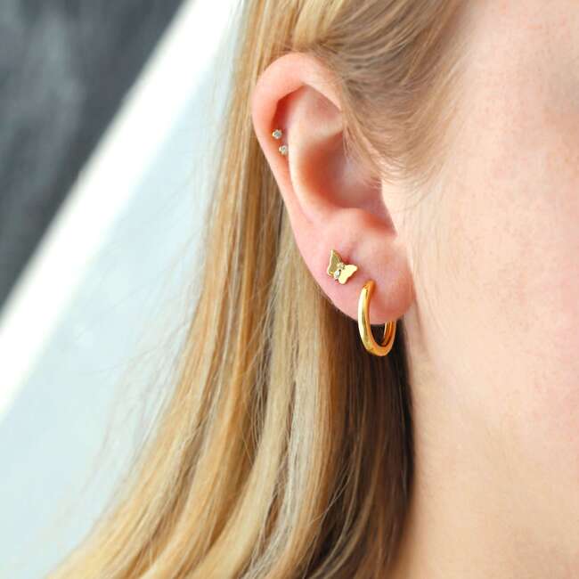 Butterfly Crystal Titanium Flat Back Stud Earring, Gold