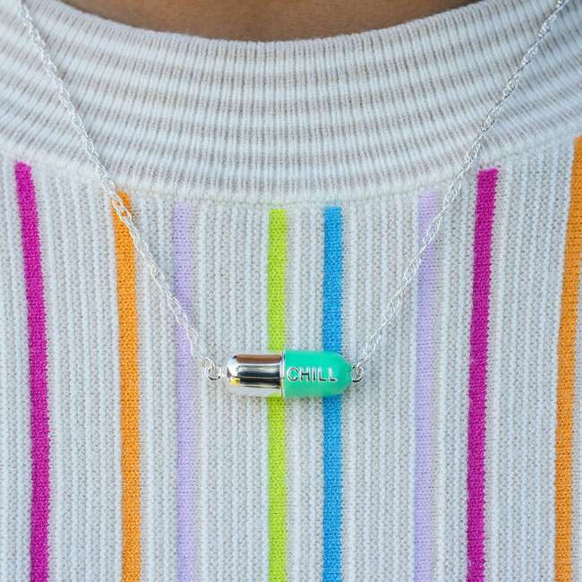 Big Chill Pill Chain Necklace, Silver, Turquoise