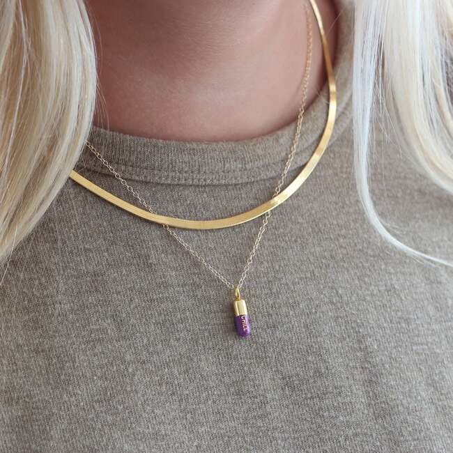Chill Pill Enamel Necklace, Gold, Aubergine