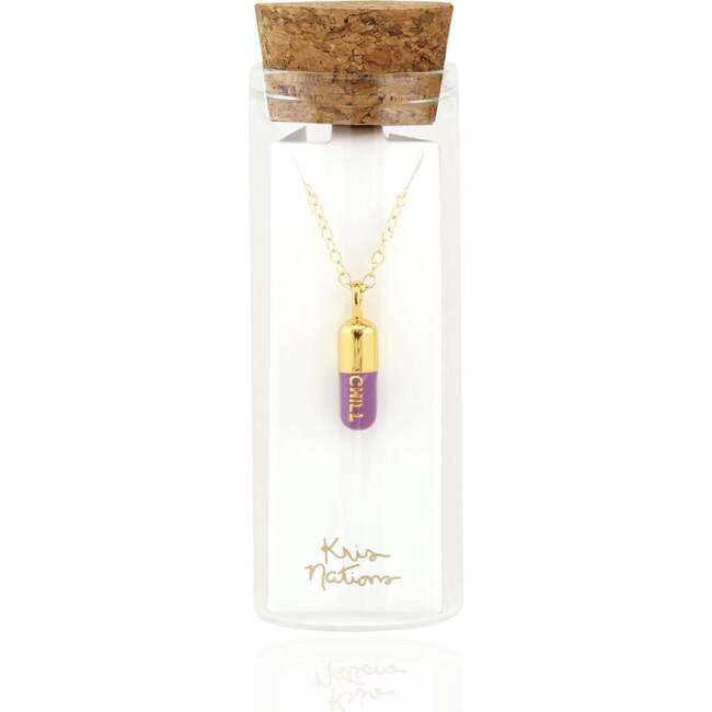 Chill Pill Enamel Necklace, Gold, Aubergine - Necklaces - 3