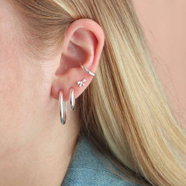 Bow Stud Earrings, Silver
