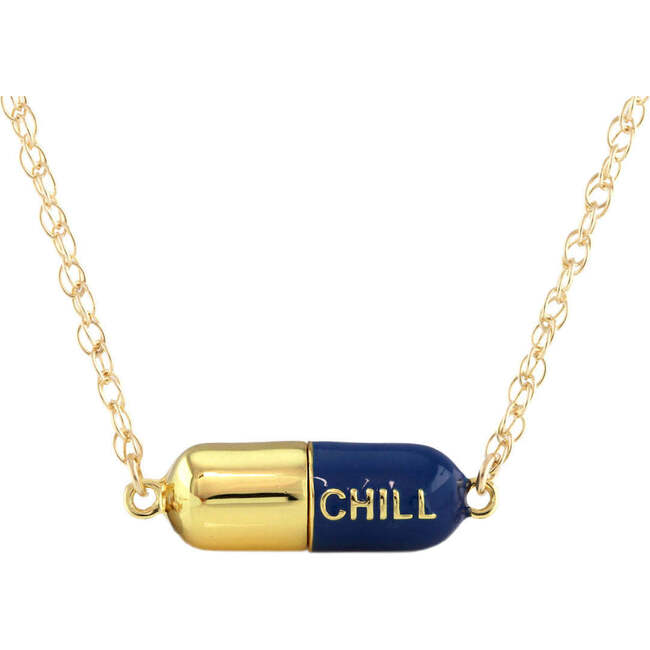 Big Chill Pill Chain Necklace, Gold, Blue