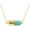 Big Chill Pill Chain Necklace, Gold, Turquoise - Necklaces - 1 - thumbnail