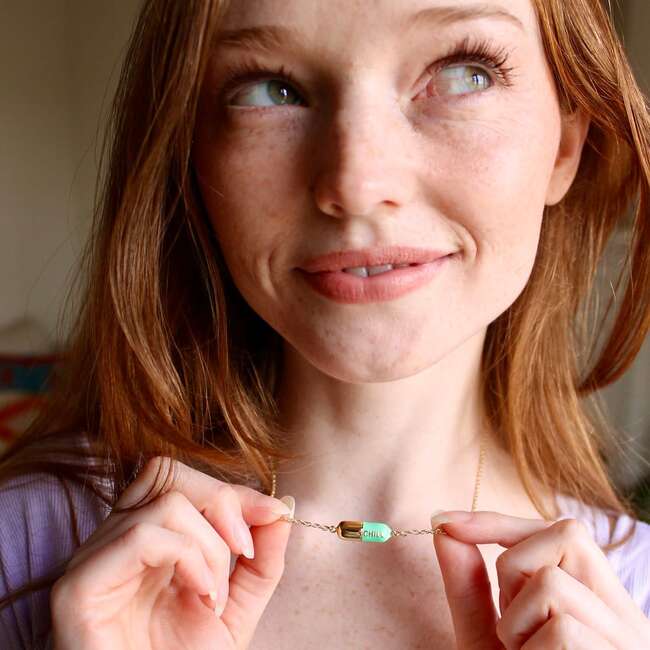 Big Chill Pill Chain Necklace, Gold, Turquoise