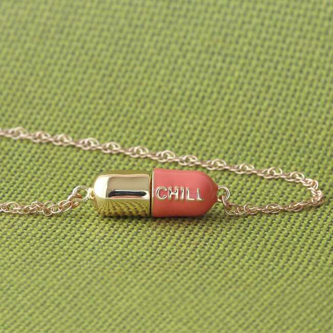 Big Chill Pill Chain Necklace, Gold, Pink