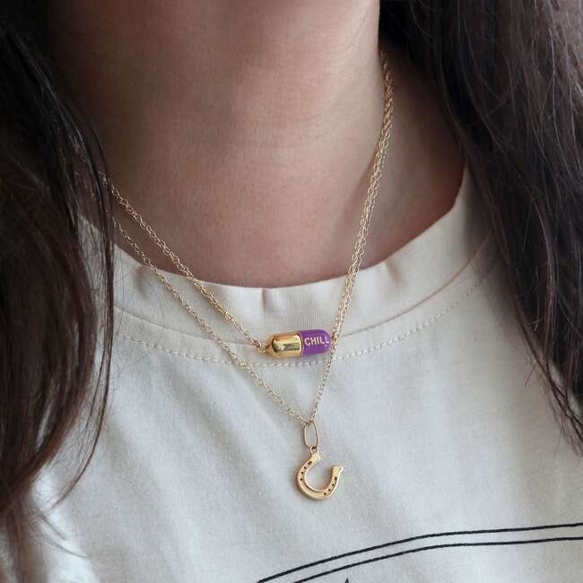Big Chill Pill Chain Necklace, Gold, Aubergine