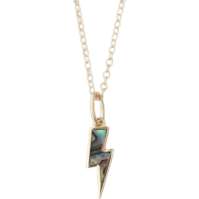 Abalone Lightning Bolt Charm Necklace, Gold