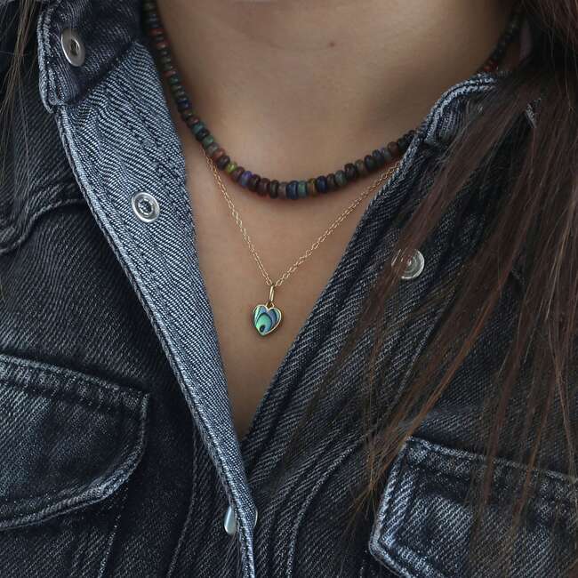 Abalone Heart Charm Necklace, Gold