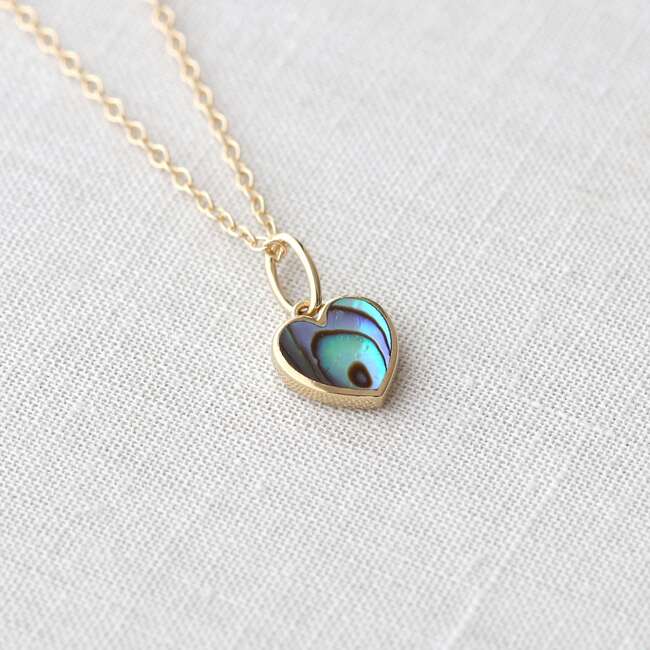 Abalone Heart Charm Necklace, Gold - Necklaces - 4