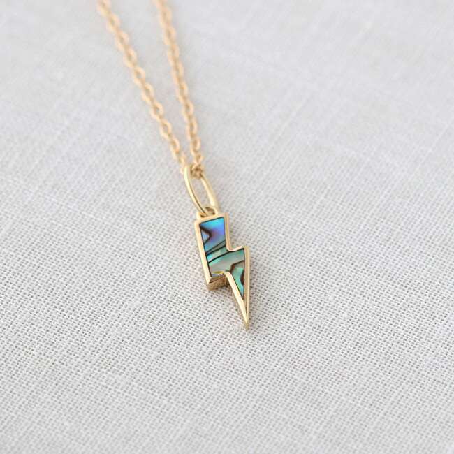 Abalone Lightning Bolt Charm Necklace, Gold - Necklaces - 4