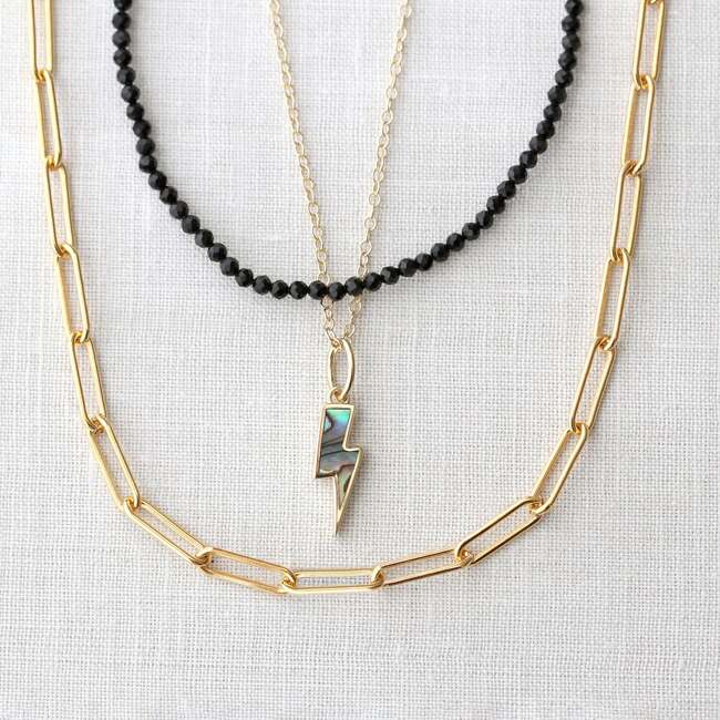 Abalone Lightning Bolt Charm Necklace, Gold - Necklaces - 5