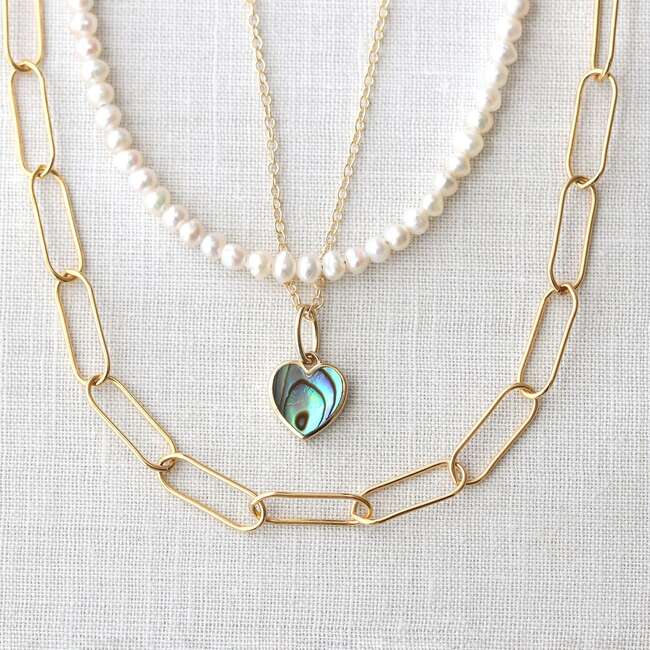 Abalone Heart Charm Necklace, Gold - Necklaces - 5