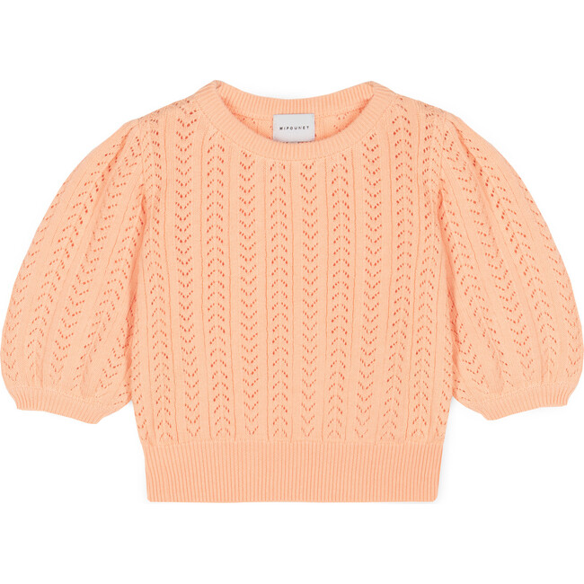 Nora Cotton Openwork Sweater, Peach - Sweaters - 1
