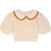 Carola Collared Openwork Sweater, Cream & Caramel - Sweaters - 1 - thumbnail