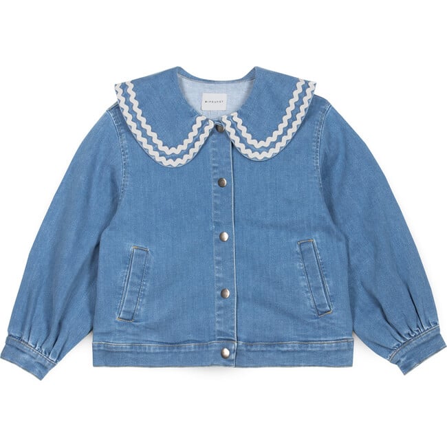 Carine Collared Denim Jacket, Blue - Blouses - 1
