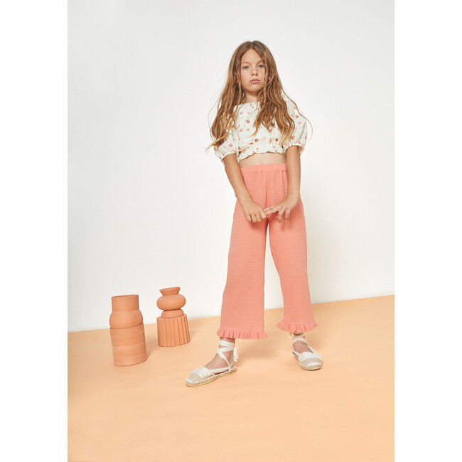 Elise Muslin Ruffle Pant, Coral - Pants - 3