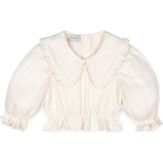 Capuccine Plumeti Collared Blouse, Ecru - Blouses - 1
