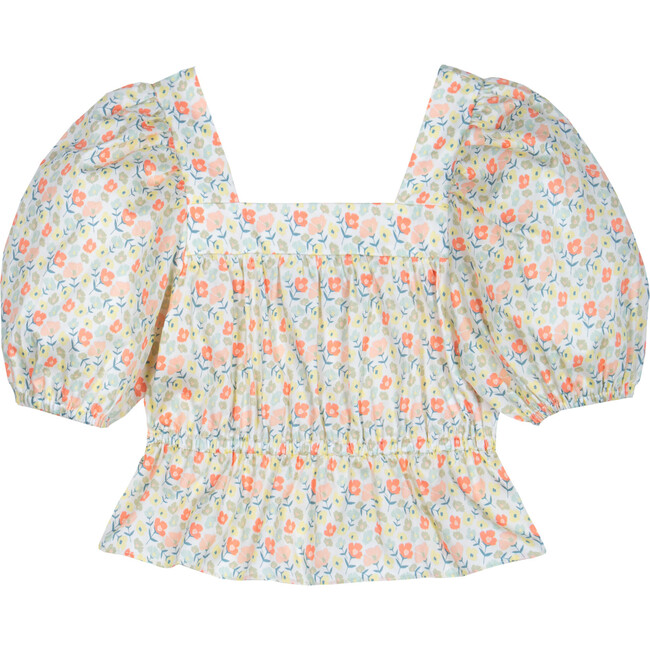 Anitta Satin Blouse, Cream & Green Lily - Blouses - 1