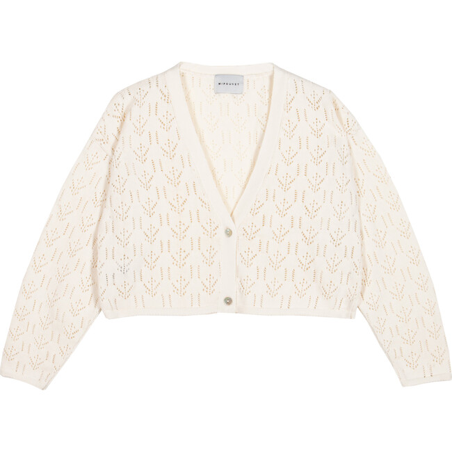 Ines Cotton Openwork Cardigan, White - Sweaters - 1