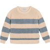 Theo Cotton Crew Neck Ribbed Cuff Striped Sweater, Sand And Blue - Sweaters - 1 - thumbnail