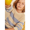 Theo Cotton Crew Neck Ribbed Cuff Striped Sweater, Sand And Blue - Sweaters - 2