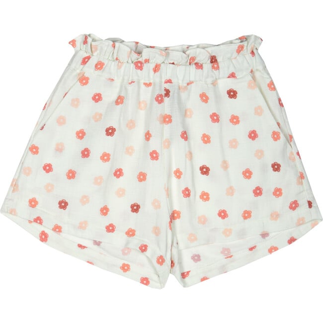 Adeline Muslin Flower Short, Cream & Coral