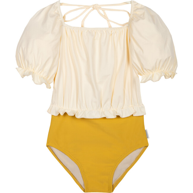 Élisa Block Color Swimsuit, Ecru & Crispy Gold - One Pieces - 1
